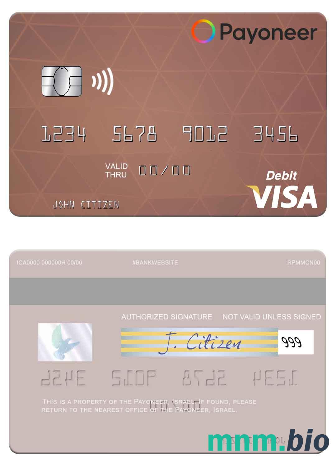 USA Payoneer visa debet karta przykład w formacie PSD